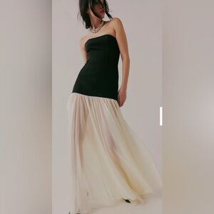 Bronx and Banco Black and Cream Asymmetrical Dress